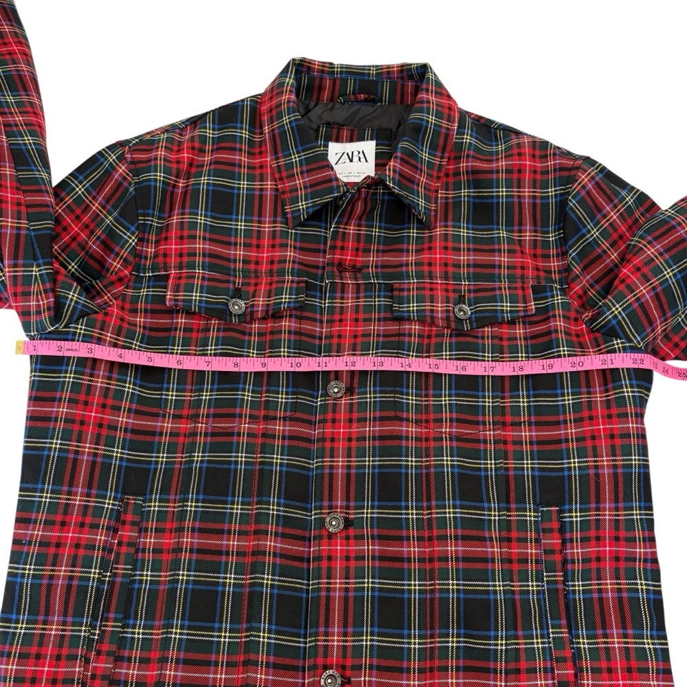 Zara Man Plaid Jacket Mens Red Tartan Flannel Button Up Lined Shirt Jacket Large - Picture 9 of 9